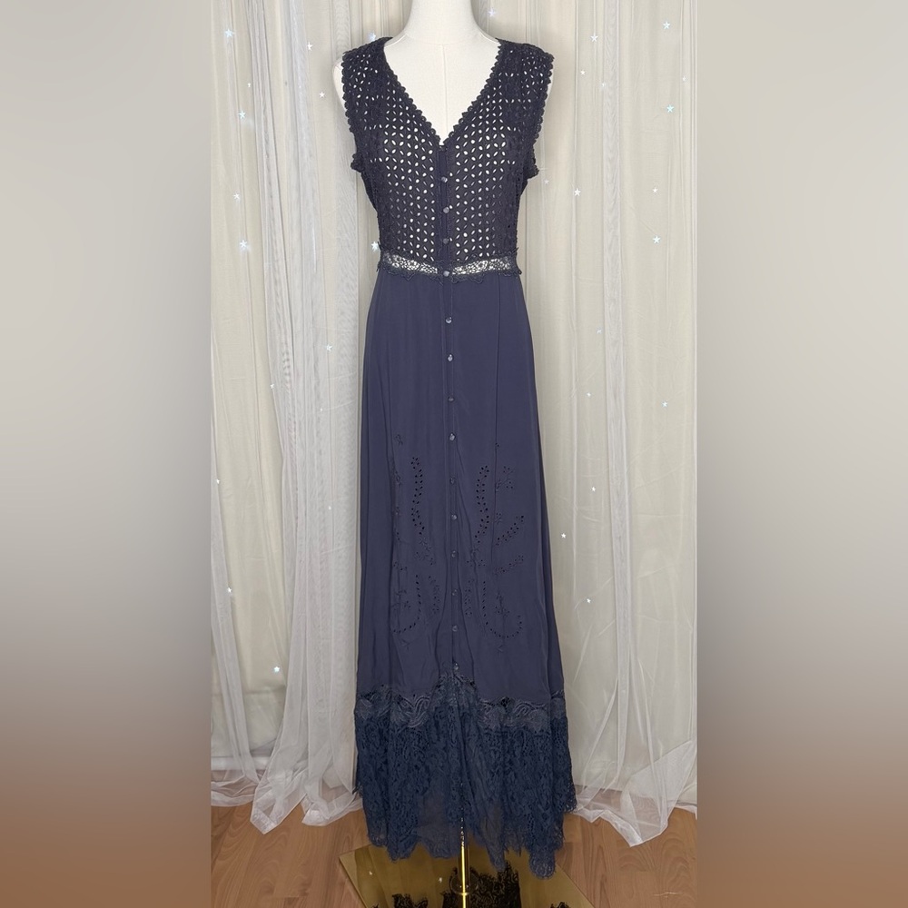 Johnny Was Love Midnight Eyelet Blue Lace Maxi Dress Gavin - Picture 2 of 7